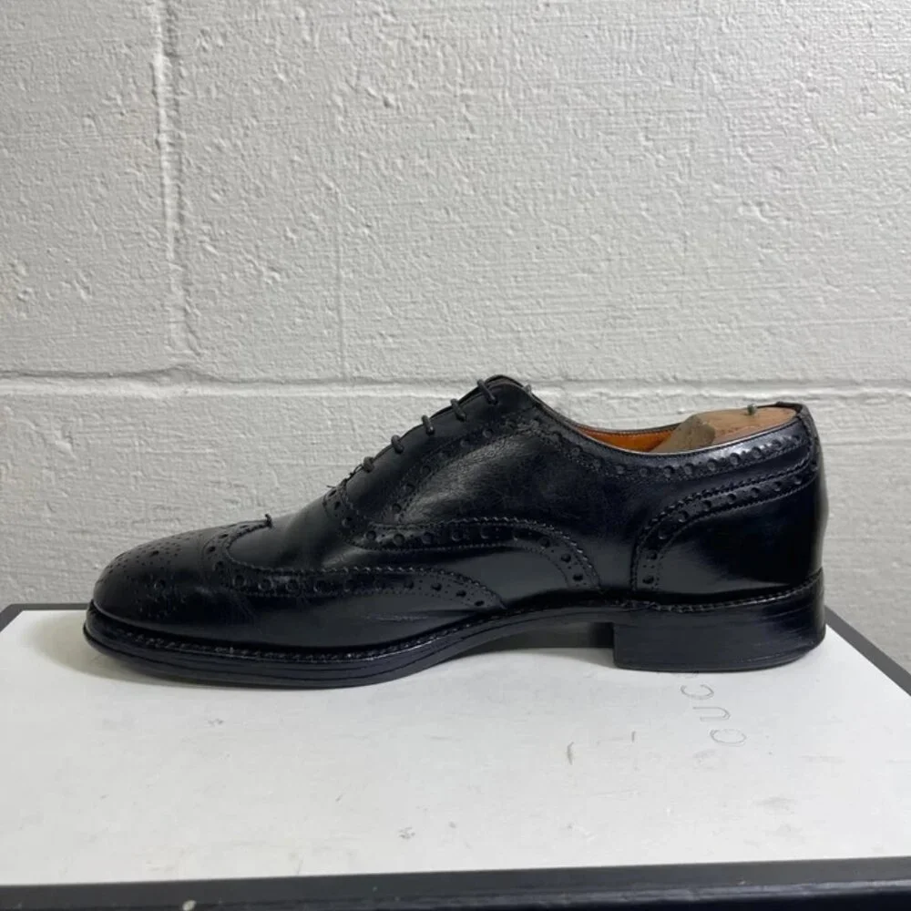 Roberto Ugolini Black Leather Wingtip Oxford Dress Shoes Lace up Men's‎ 8.5
